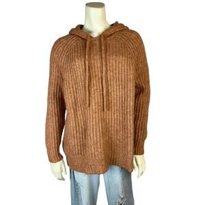 Aerie Size XS orange hooded sweater knit oversized Wool Blend Fuzzy Cozy Comfy